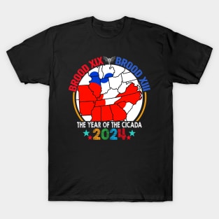 Cicada Brood USA Map Tsunami Bugs Brood XIX Brood XIII 13 Year Of The Cicada 2024 T-Shirt